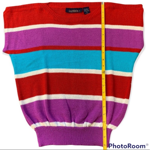 Vintage 80s Striped Sleeveless Knit Sweater by GOTHAM. Size Large - Picture 14 of 15